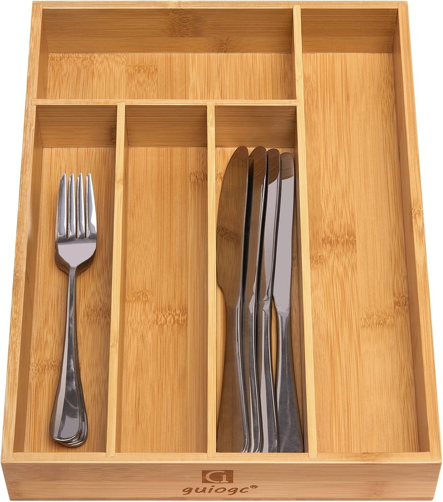 Kitchen Bamboo Silverware Drawer Organizer，Silverware 5 Slot, Natural