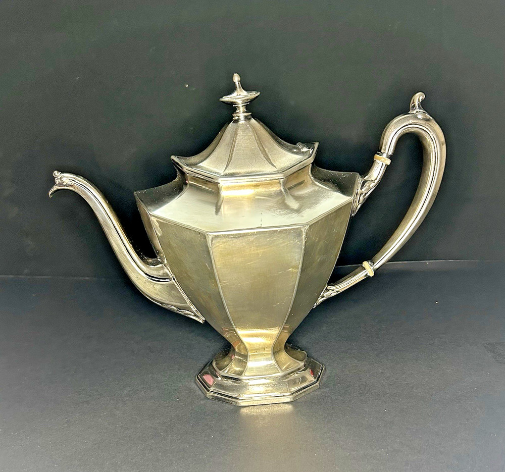 Antique Reed & Barton Silverplate Teapot Octagonal Paneled No. 3690 Monogram