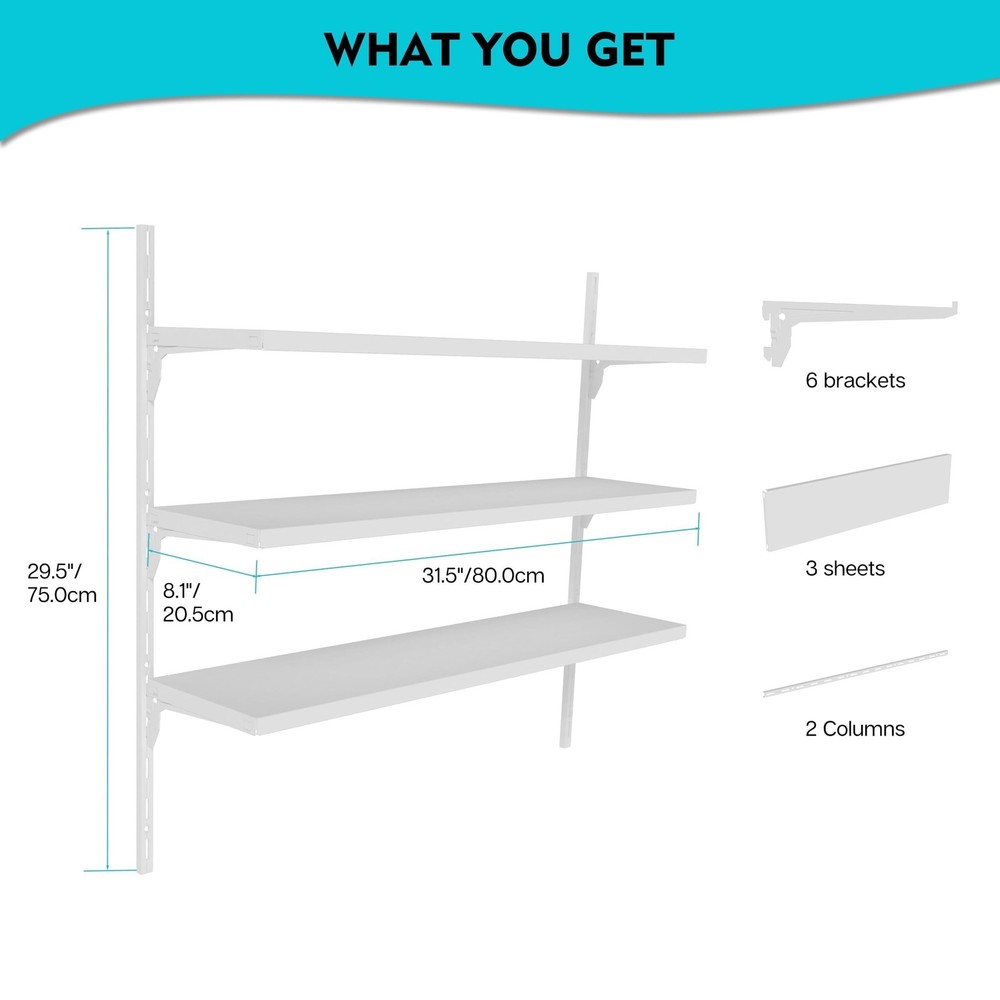 8" Deep ×32″ Long Adjustable Deep Floating Shelves for Wall 3‑T