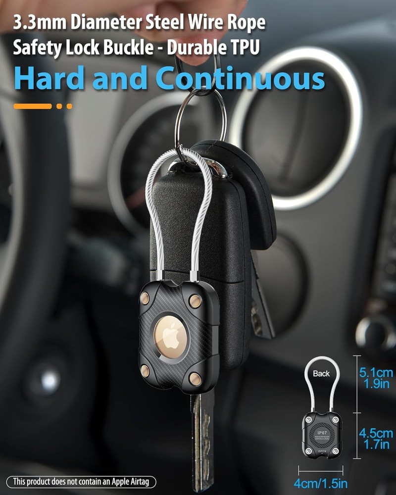 4 Pack Airtag Holder with Wire Cable, Secure Lock 4 Pack, Black