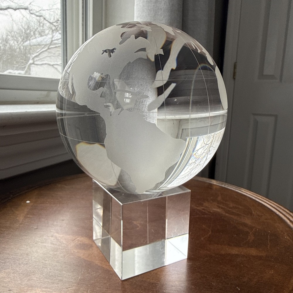 Vintage Etched Glass Globe On Square Base