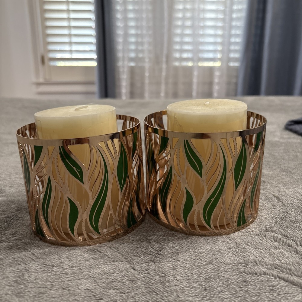 candle holders green and gold