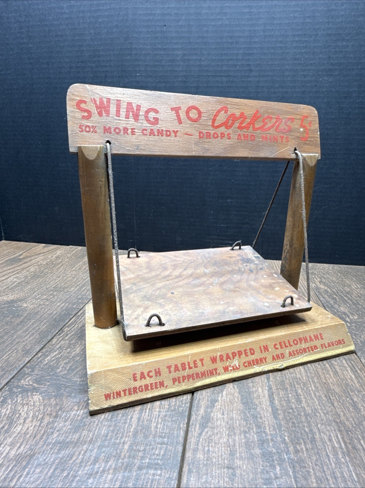 Vintage Advertising Swing To Corkers Chasers Candy Drops & Mints display Stand