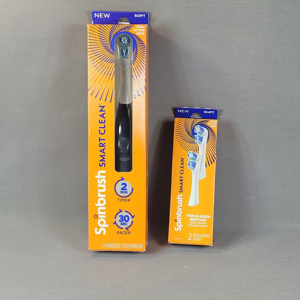Spinbrush Smart Clean Powered Toothbrush Soft Bristles Dual Action Timer w/Extra