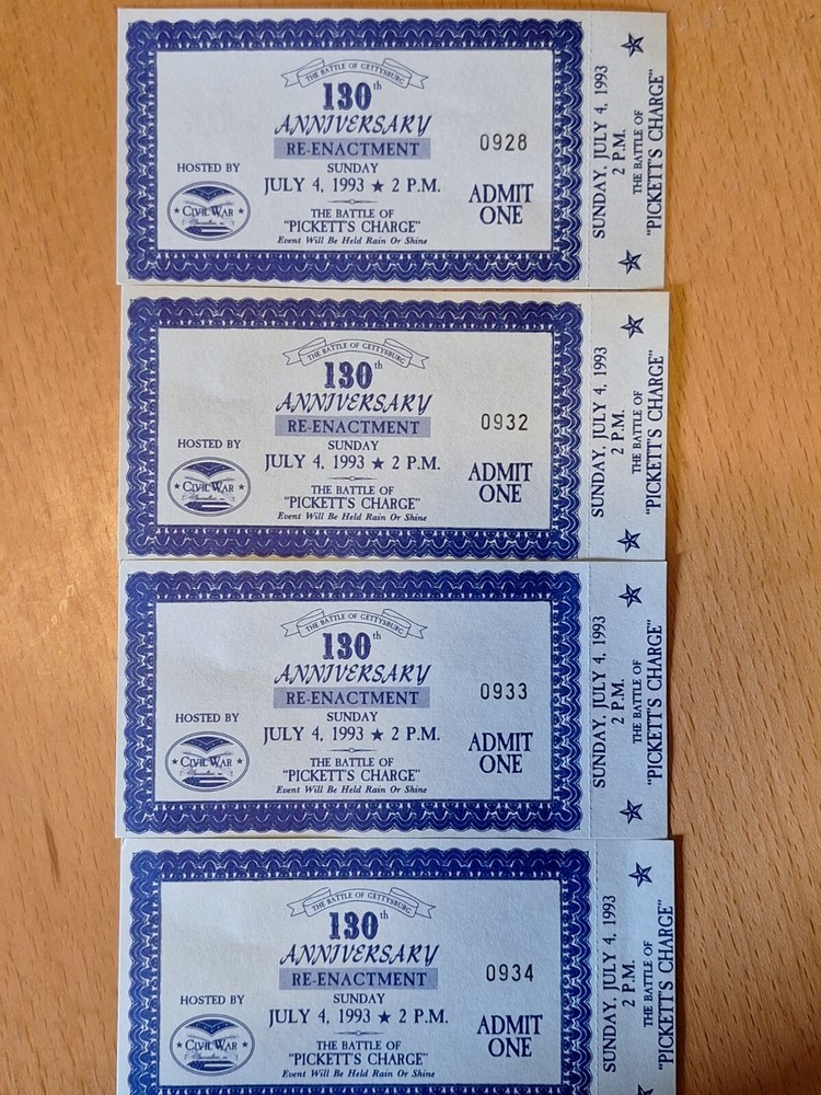 Gettysburgh 130th Anniversary Reenactment - 4 x tickets (unused)