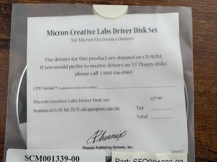 Micron Creative Labs Driver Disk Set, Sound Blaster, free shipping