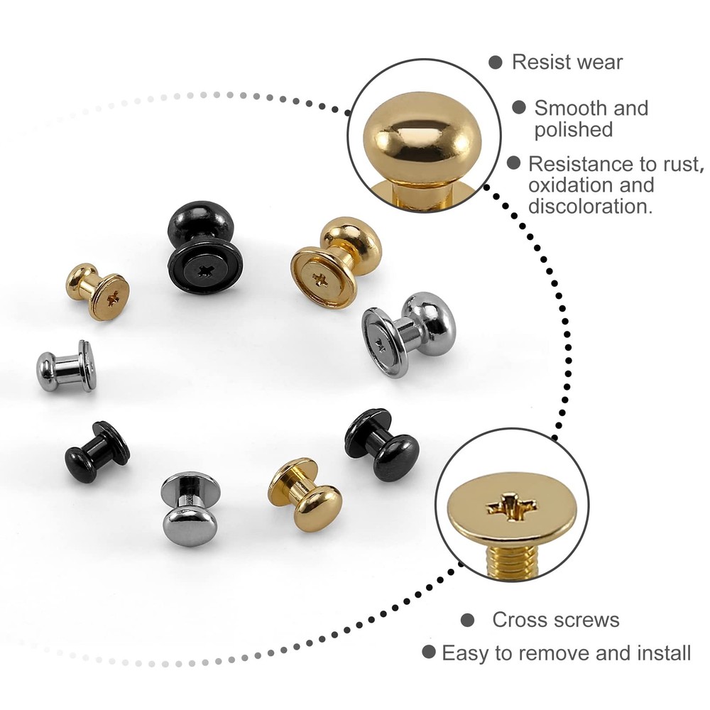 50 Sets Black Chicago Screws, 8mm, Round Head Button, Cross Stud Rivet, DIY