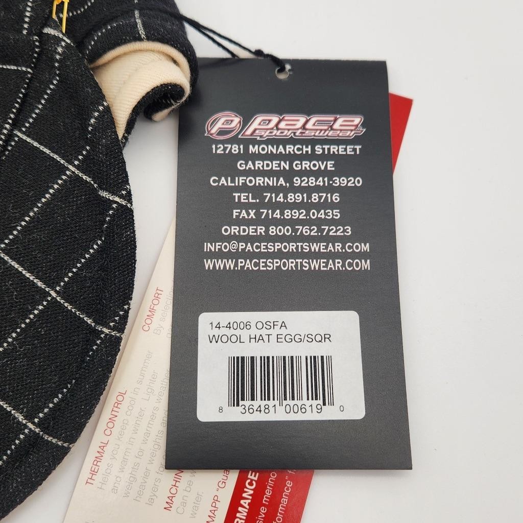 Pace Reversible Merino Wool Hat Square Print Eggshell Bicycle Cap NOS