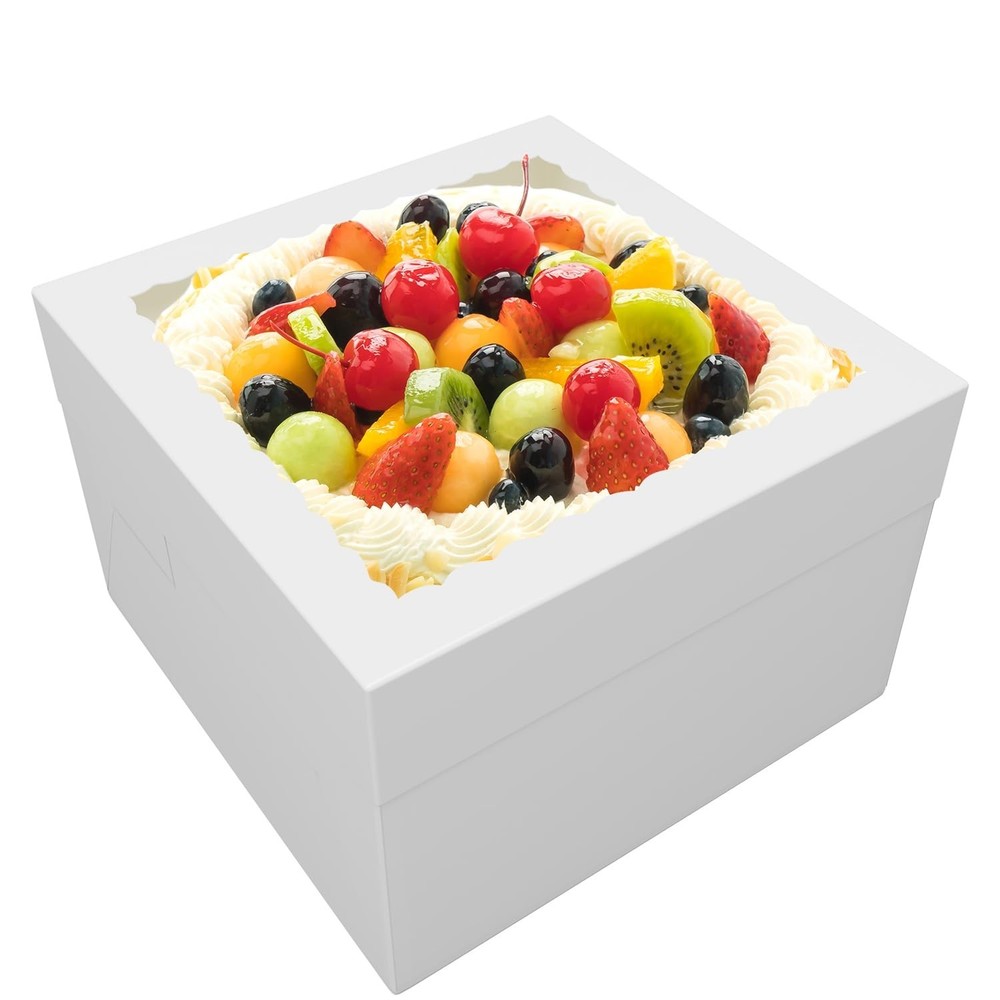 4 Pack 12x12x8 Inch White Cake Boxes with Window - Disposable Bakery Boxes fo...