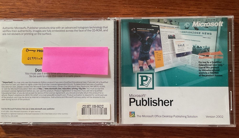 Microsoft Publisher 2002 W/ Product Key Academic Edition