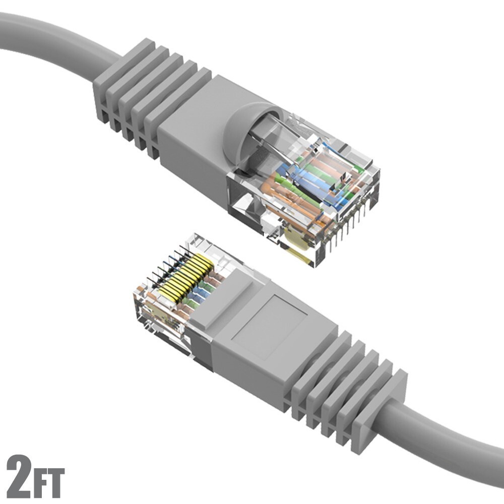 2FT Cat5E RJ45 Ethernet LAN Network UTP Patch Cable Copper Wire Gold 24AWG Gray