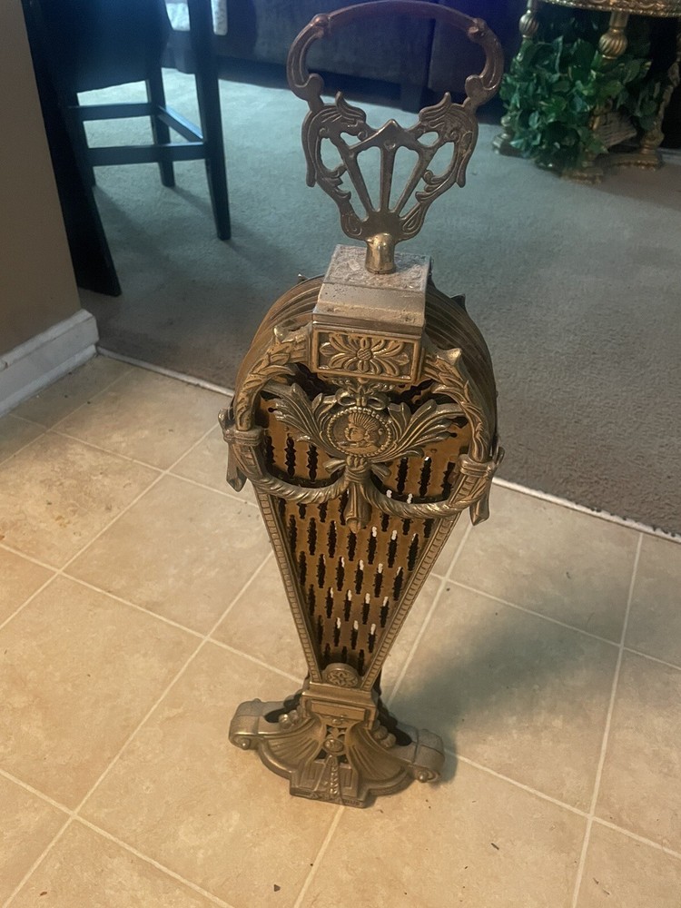 Vintage Brass Peacock Feather Fireplace Screen Folding Fan