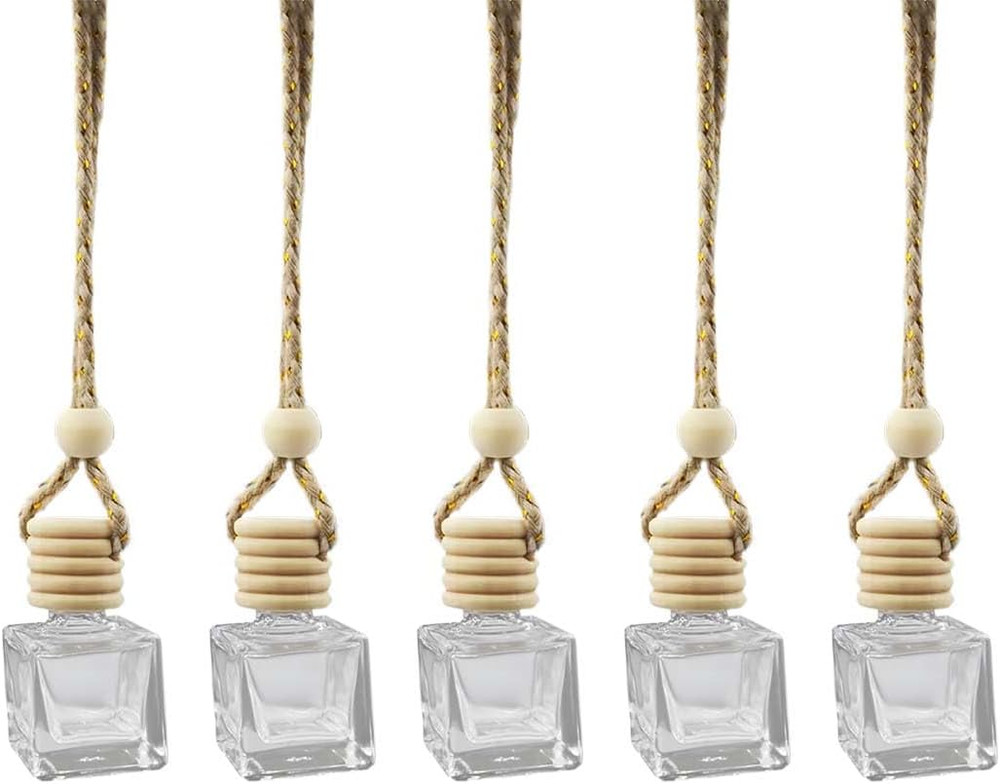 5PCS Hanging Car Rear View Mirror Charm - 8Ml Empty Glass Bottle Pendant Automob