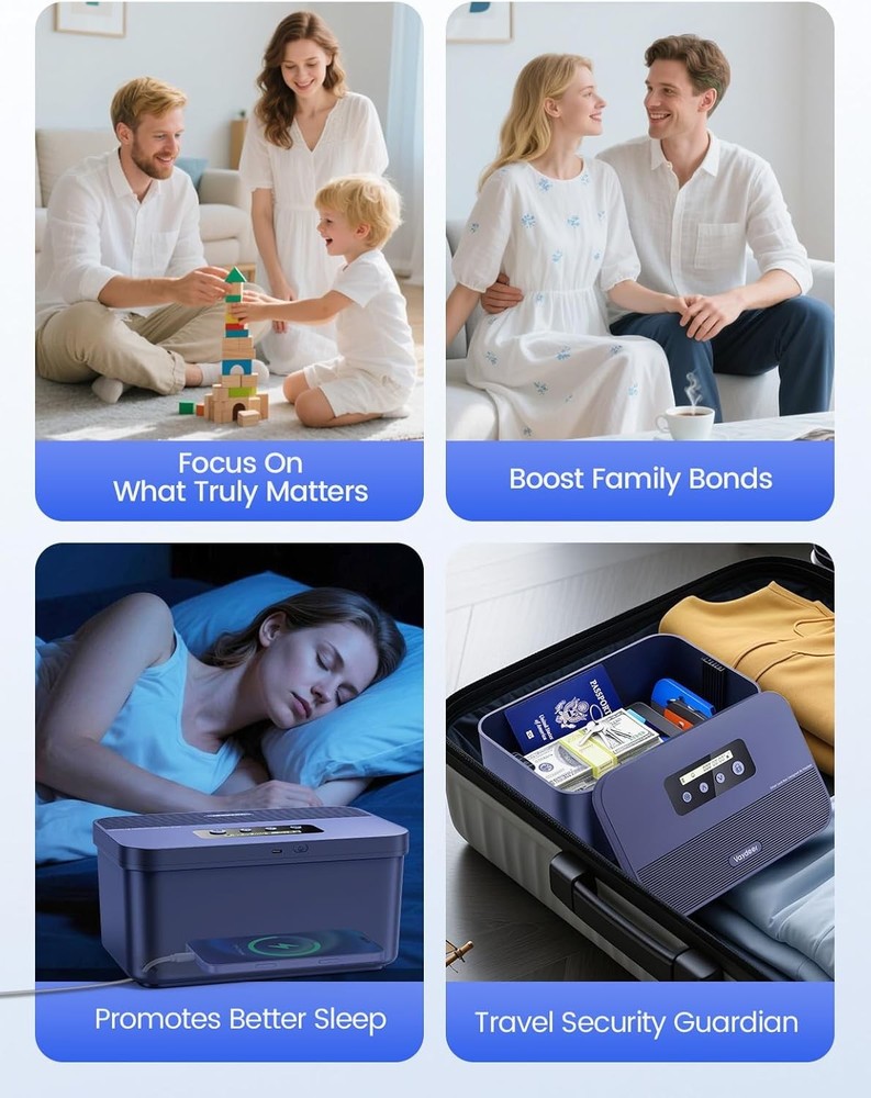 Timed Lock Box with Timer Lockable Storage Box for Phone Snacks Focus Dark Blue