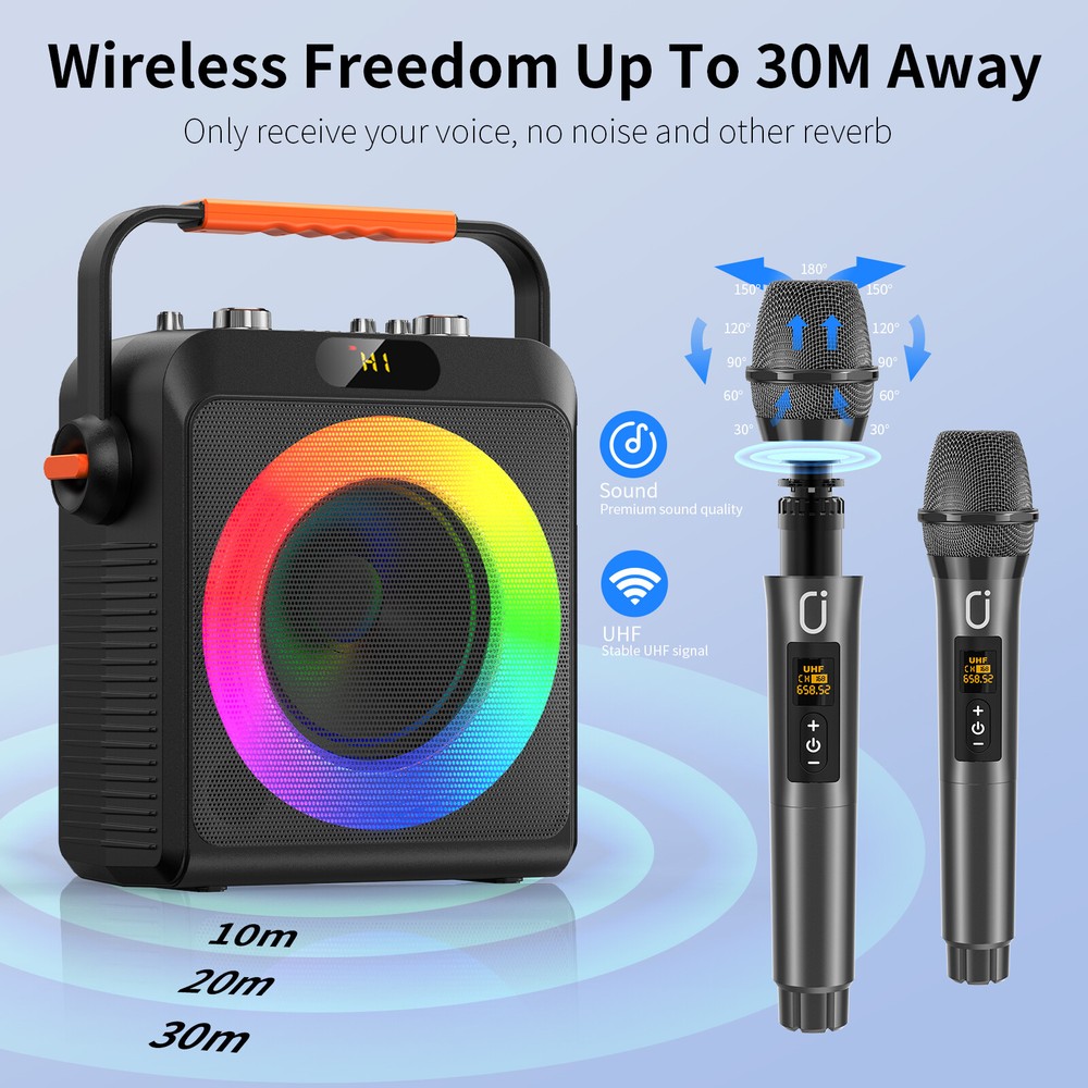 JYX Bluetooth Speaker w/Wireless Microphone +Strap Karaoke Machine Party Speaker