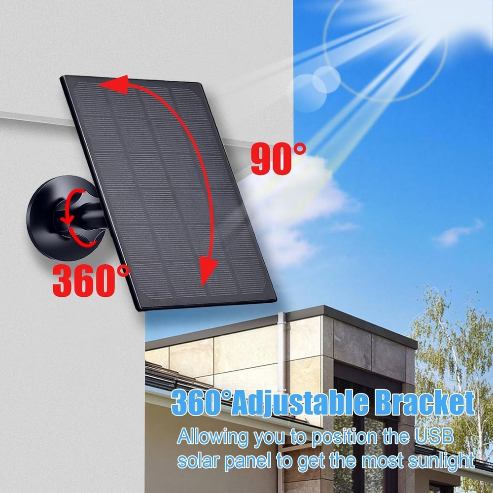 Solar Panel for Security Camera, 2 Pack 2W Solar Charger with Micro USB & USB-C