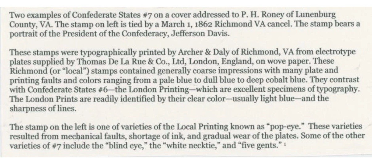 CSA 7 2xCOVER TIED RICHMOND 1862 CDS POP EYE VARIETY EX-KAUFMANN