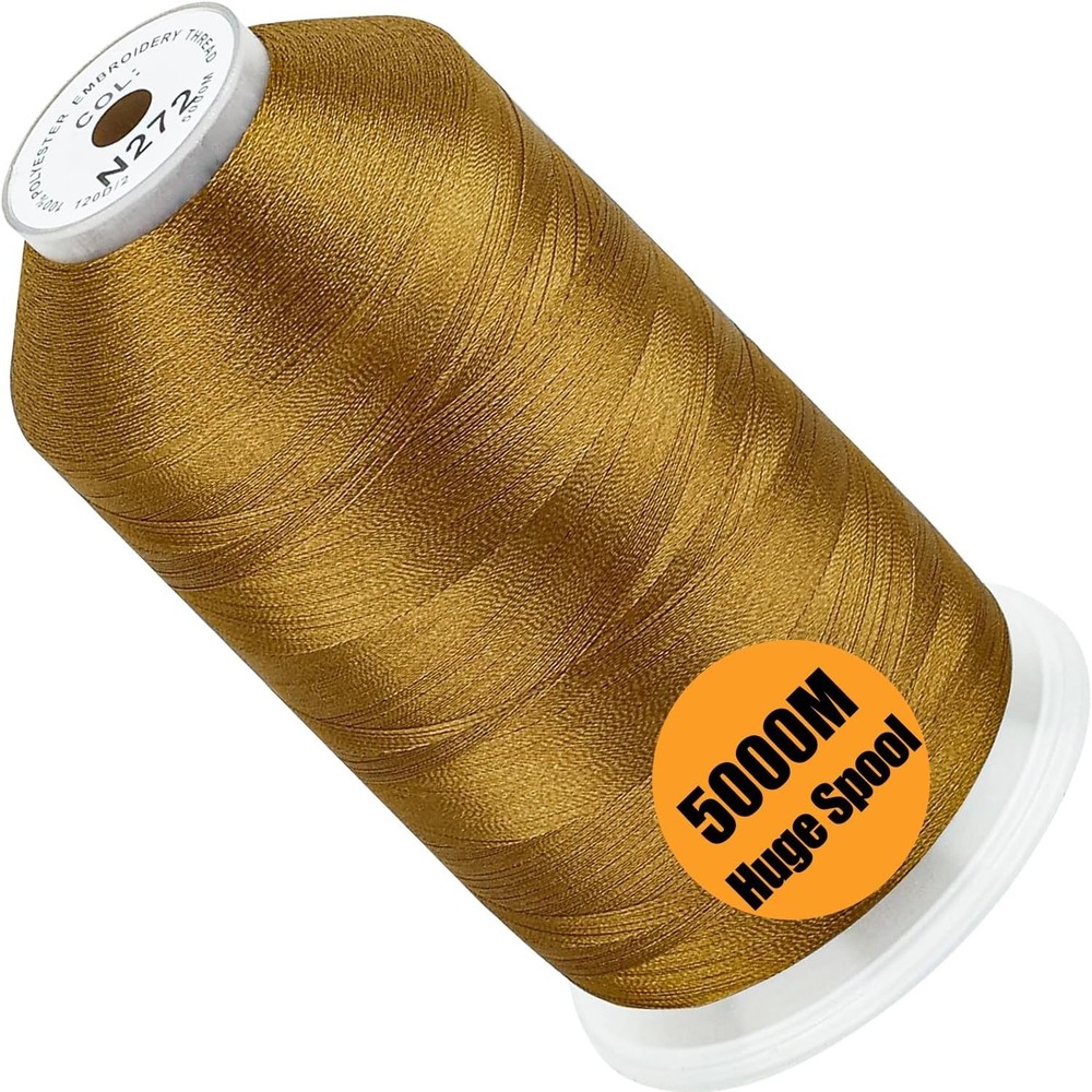 Versatile Old Gold Polyester Thread 5000M, 40WT for Creative Embroidery Projects