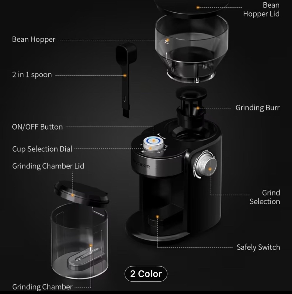 Electric Coffee Grinder with Adjustable Burrs 16 Precise Grinder Settings Black