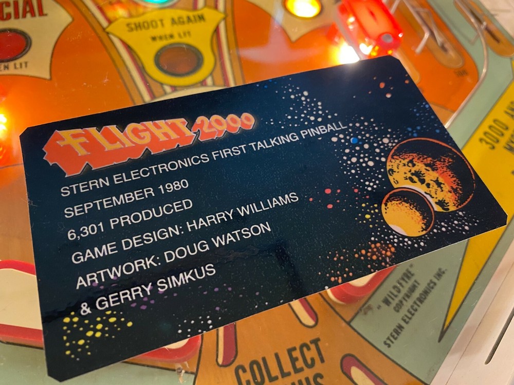 Stern Flight 2000 Pinball Custom Apron Cards Set Instruction Rules Information