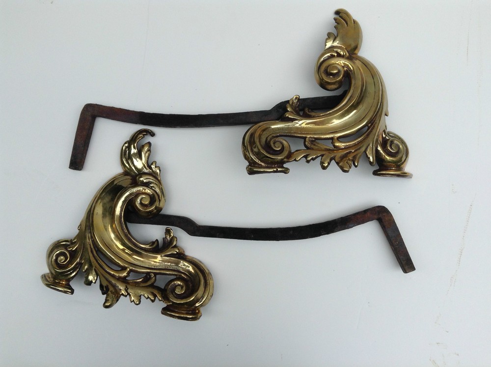 Andirons, Elegant Brass Antique Victorian Chenet