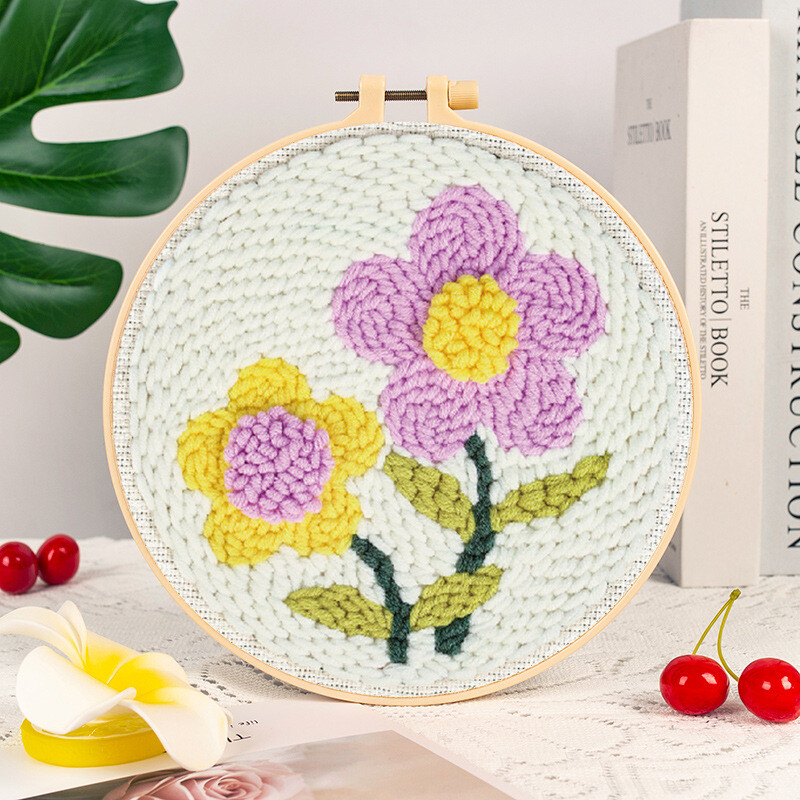 Flower Pattern Punch Needle Kit Needlework Embroidery Kit Rug Punch Starter