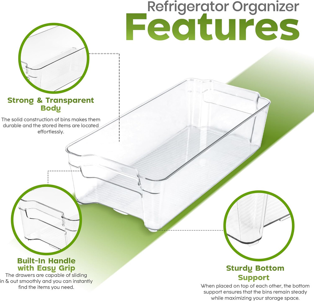 - Fridge & Refrigerator Organizer Bins (8 Pack), Clear Stackable Durable Plastic