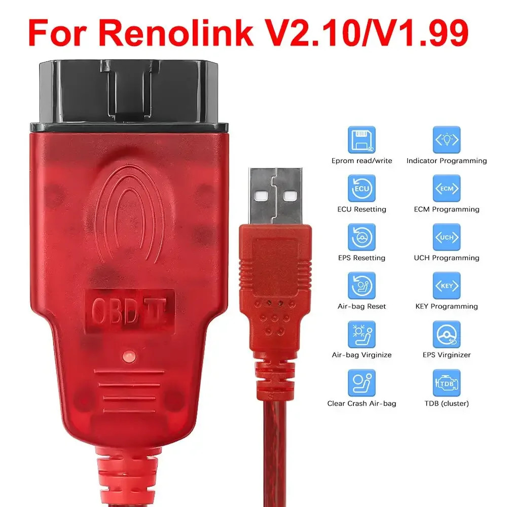 V2.10 OBD2 Cable for Renault Renolink V1.99 ECU Programmer Key Coding Auto Tools
