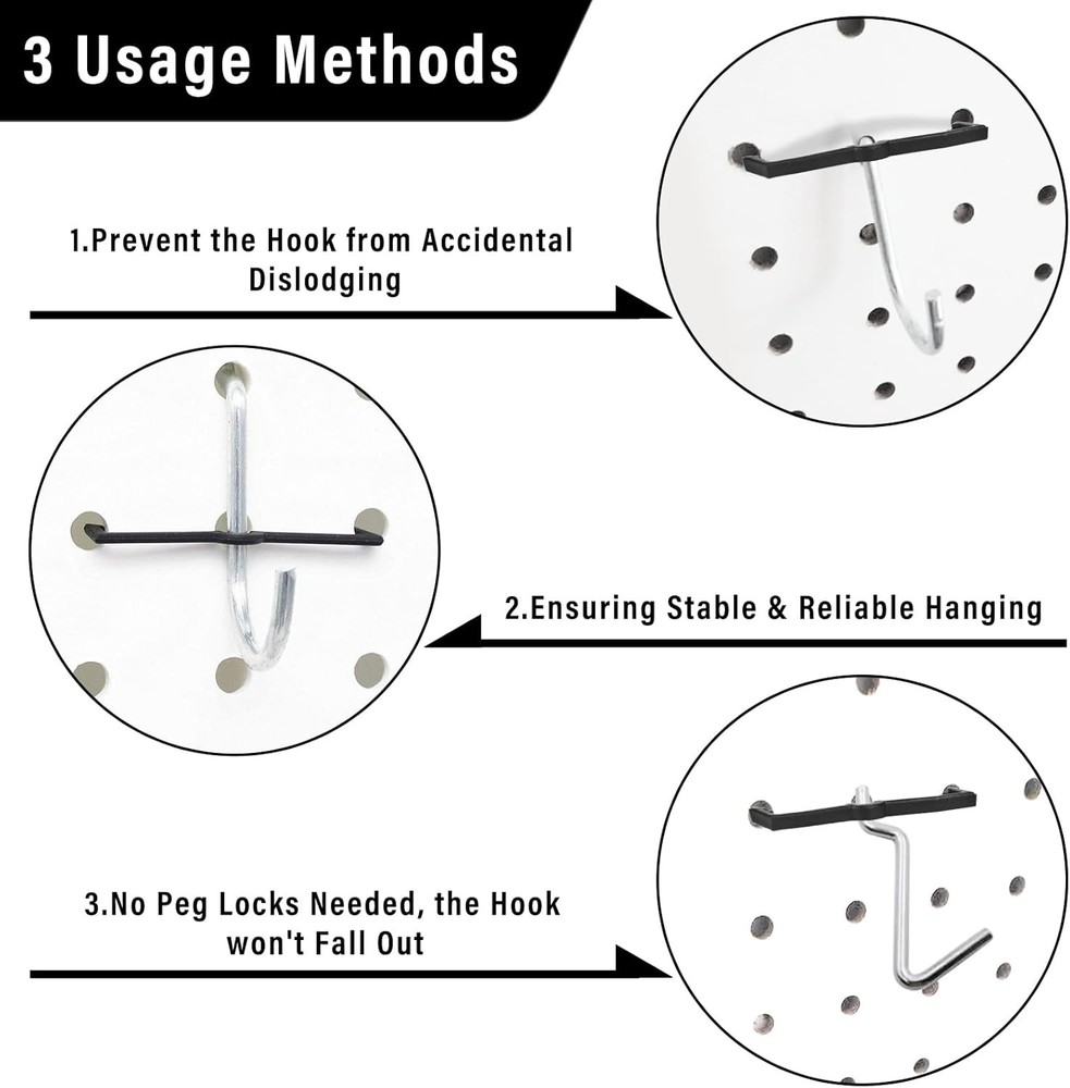 AccEncyc Black Peg Locks Plastic Pegboard Hook 60 Pcs,