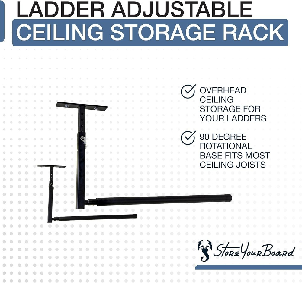 Adjustable Overhead Ladder Rack Ceiling Mount Garage Storage Shelf Holds 75 lbs