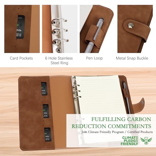 Binder Refillable Planner Notebook 6 Ring PU Leather Binder Journal A5 Brown