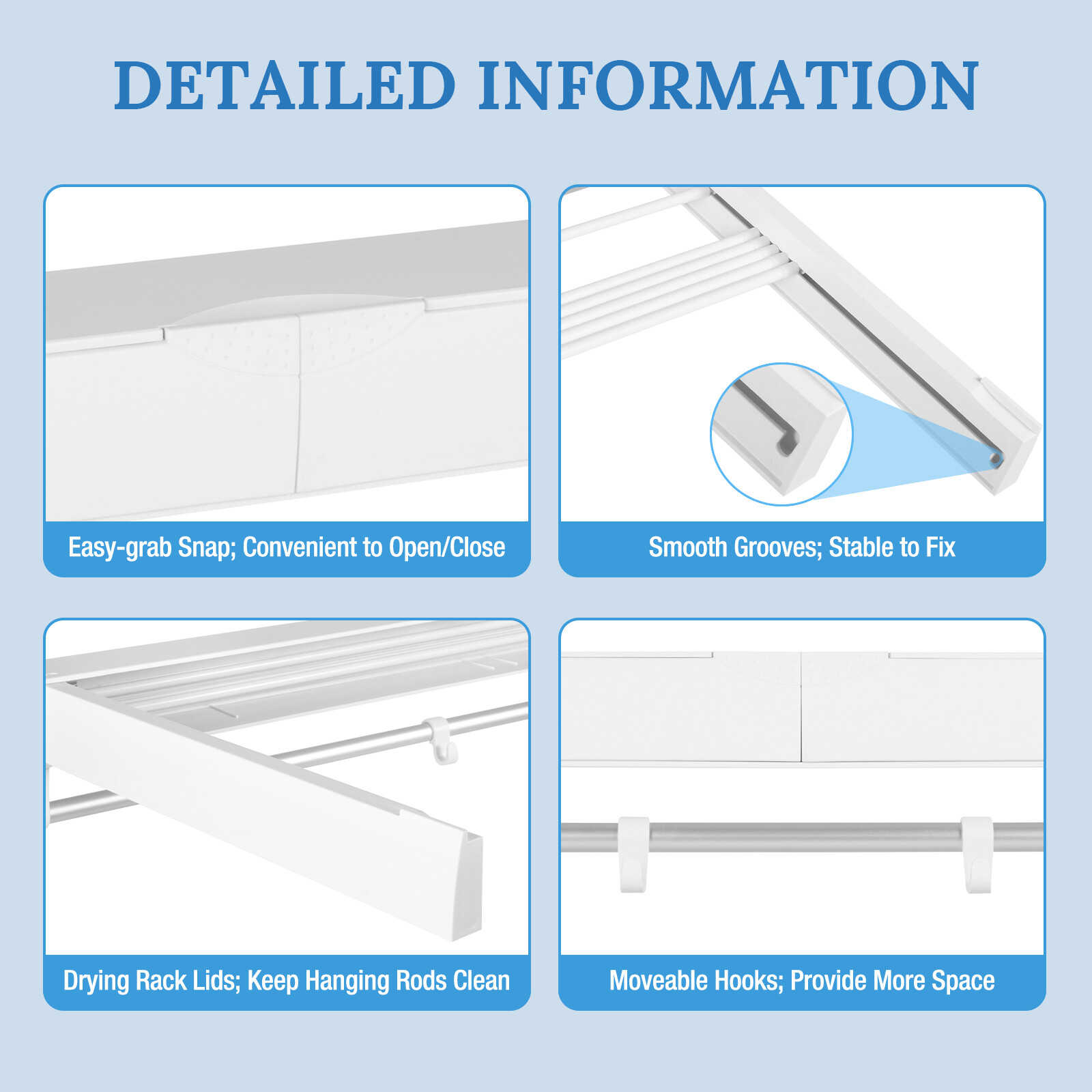 Wall-mounted Laundry Clothes Storage Drying Rack Retractable Dryer Hanger White