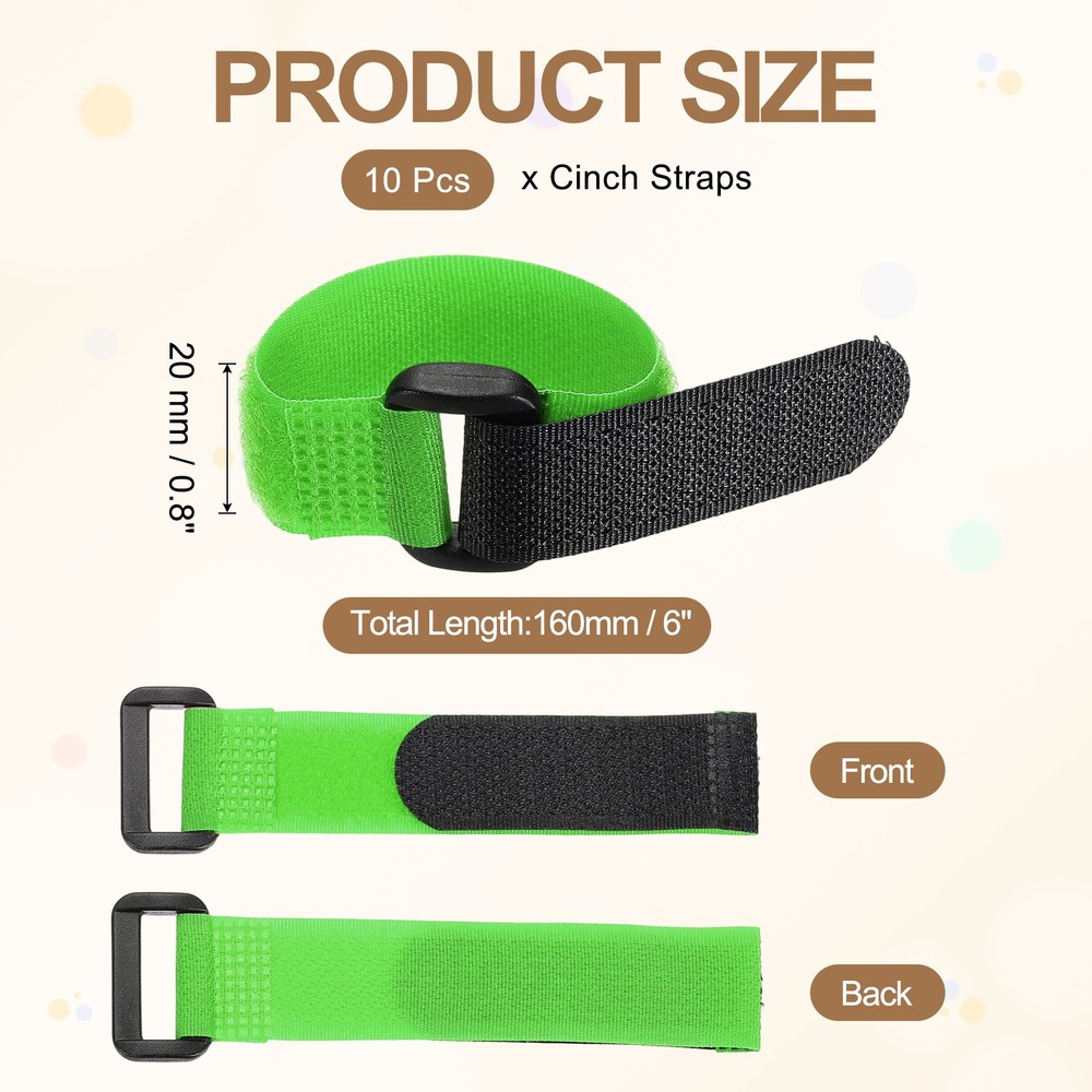 10pcs Reusable Cinch Straps 0.8"x6" Hook and Loop Cable Securing Straps, Green