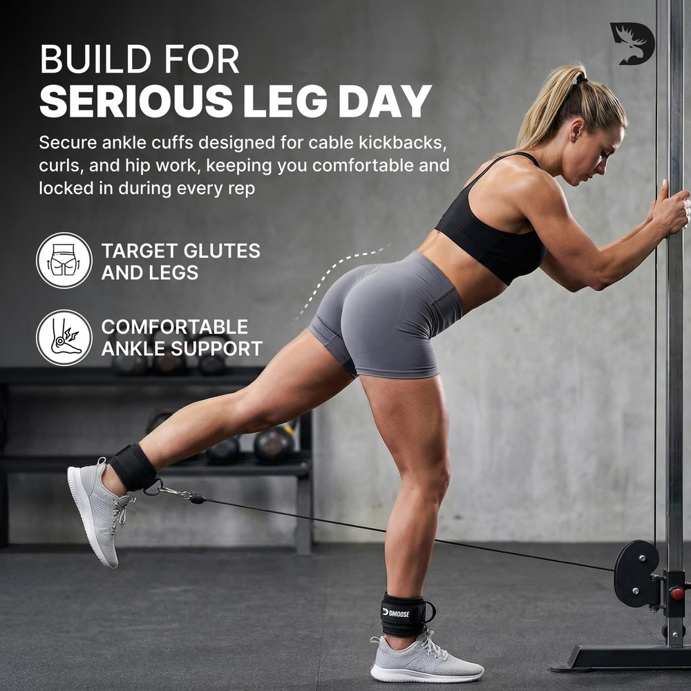 DMoose Ankle Strap for Cable Machine Attachments - Gym Single, Black - Single