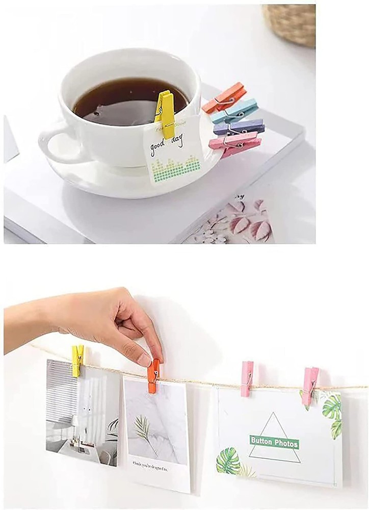 Mippein 100 pcs Sturdy Mini Small Tiny Wooden Black clothespins Small,