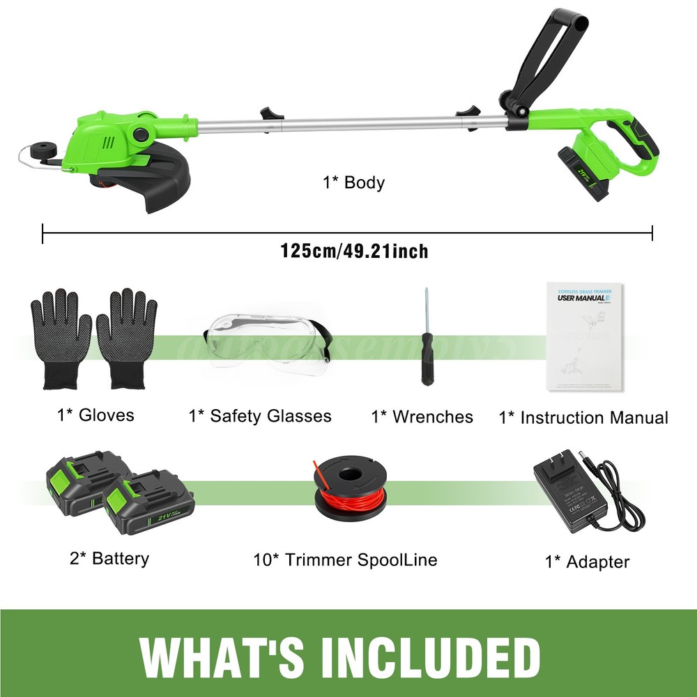 Cordless String Trimmer, Edger WeedWhacker Grass Eater Lawn Cutter w/ 2 Battery