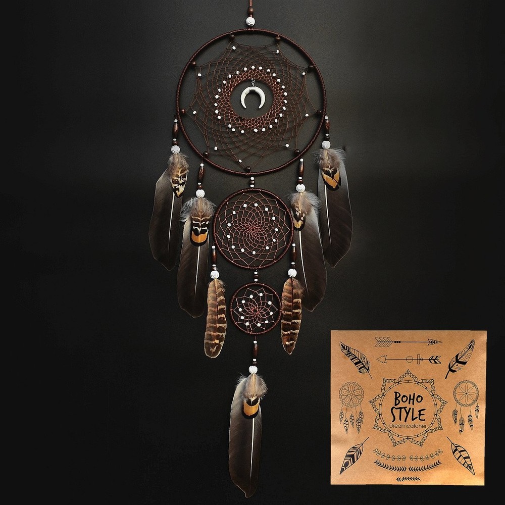 Large Boho Dream Catcher Wall Decor with Turquoise Ornament for Bedroom