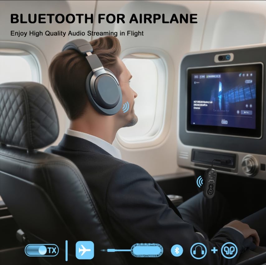 Bluetooth 5.4 Transmitter Receiver, 2 in One Airplane Audio Adapter with Low