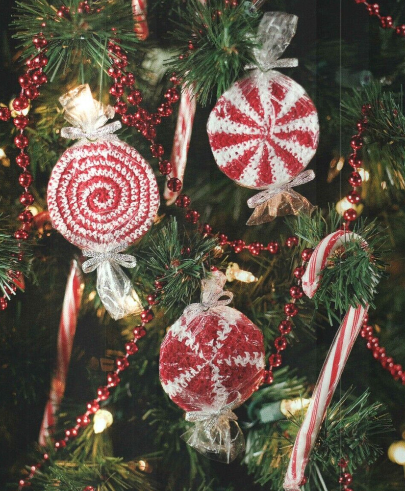 3 PEPPERMINT CANDY ORNAMENTS CHRISTMAS CROCHET PATTERN INSTRUCTIONS