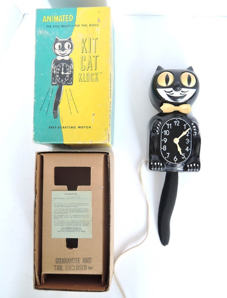 SUPER NICE, VINTAGE KIT CAT KLOCK CLOCK MODEL D8 FULLY WORKING COMPLETE IN BOX