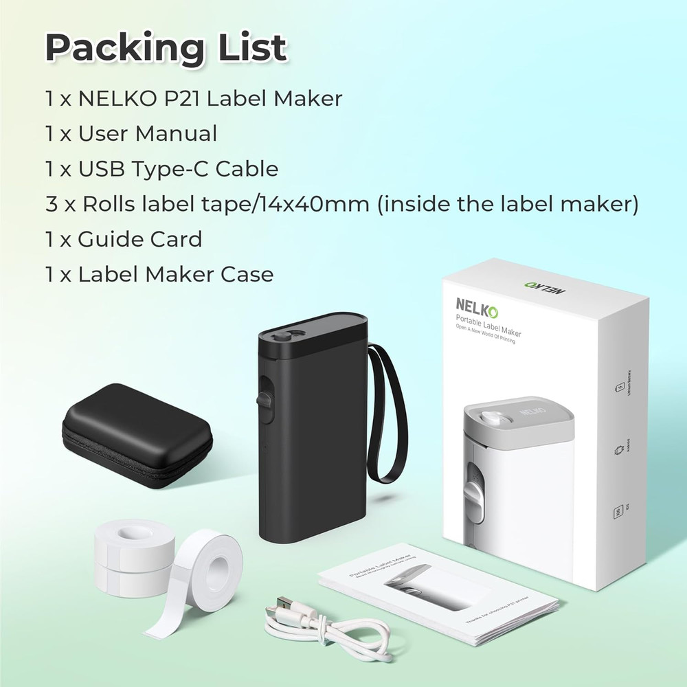 Label Maker Machine with Tape, P21 Bluetooth Label Printer with 3 Tapes & Case,