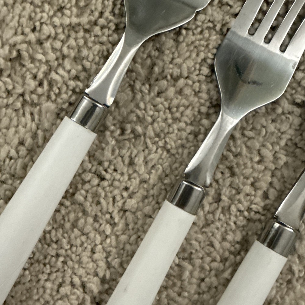 Assorted 17-pc White Plastic Handle Stainless Flatware, China, Taiwan
