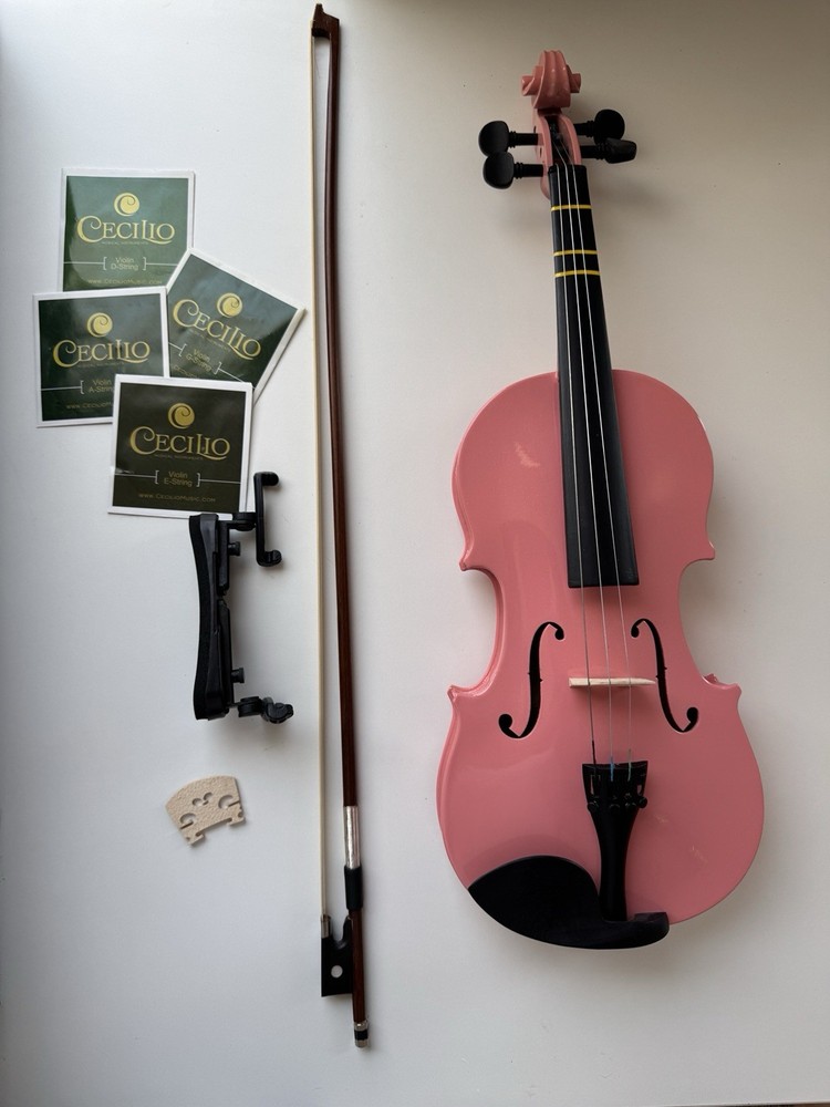 Mendini by Cecilio Pink 3/4 Violin – Missing 1 String + New Set, Case & Bow