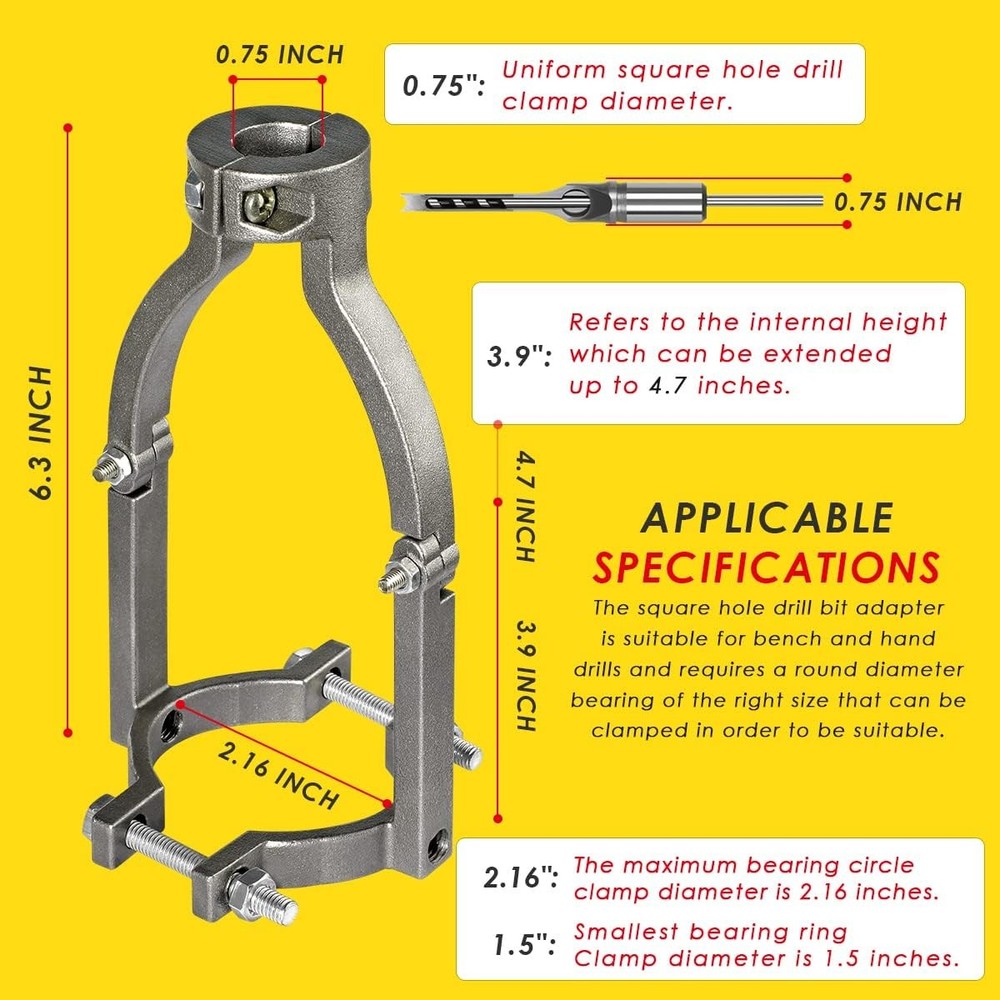 Square Hole Drill Bit Adapter for Easy Installation and Disassembly Mortising...