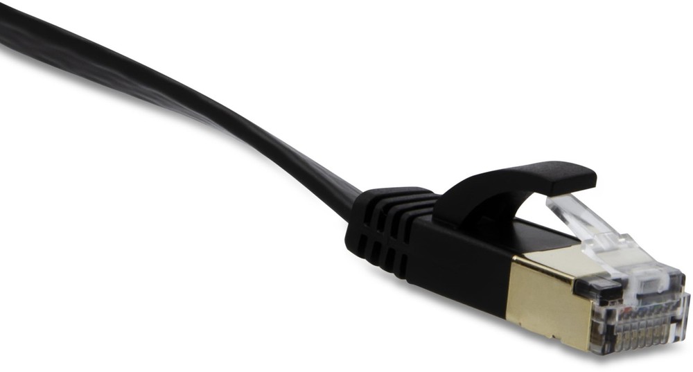 1 FT Black Flat CAT7 28AWG Stranded SSTP Patch Cable CAT7FL-1BK Ethernet