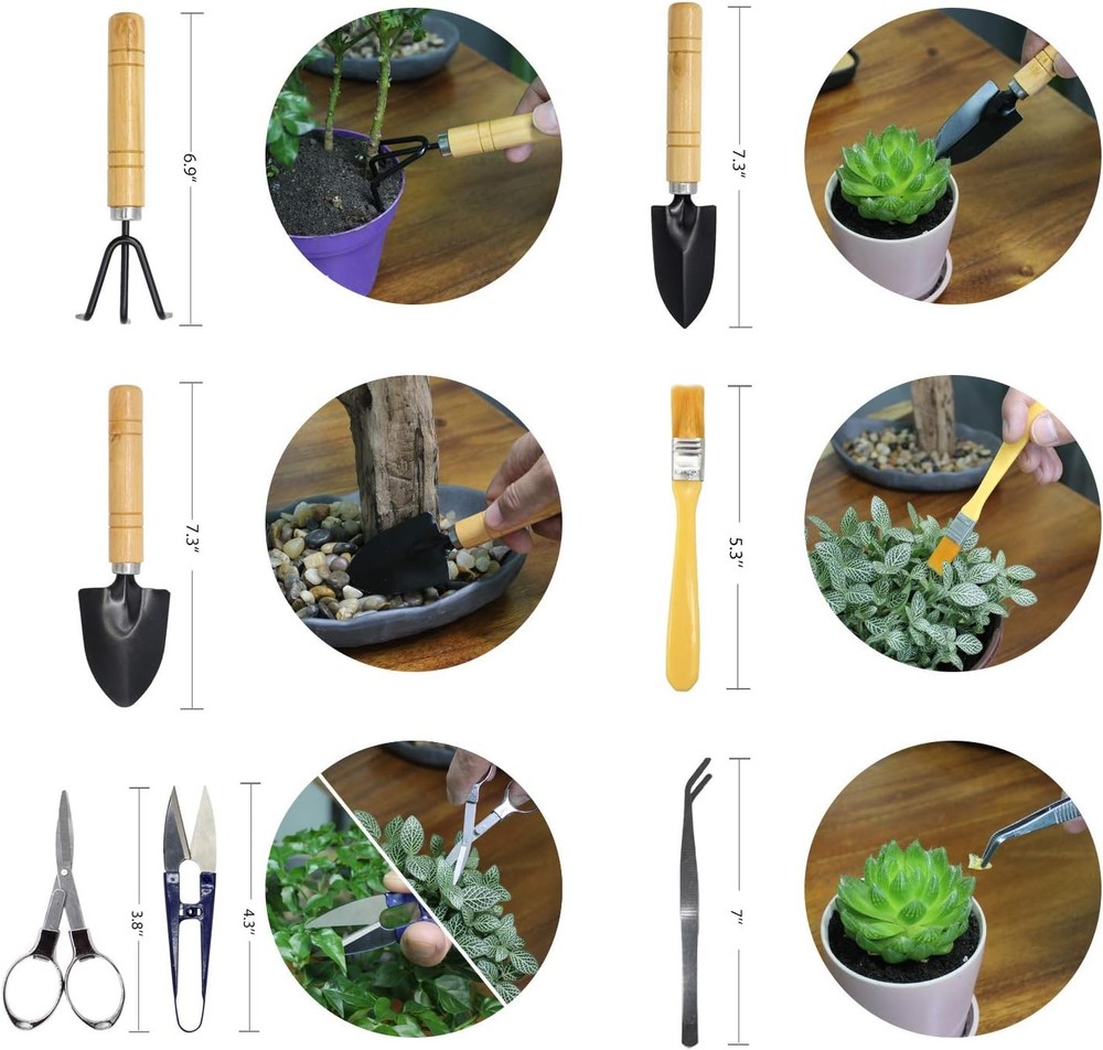 8 PCS-Mini Gardening Tools Kit for Indoor Outdoor Bonzai Include Pruner