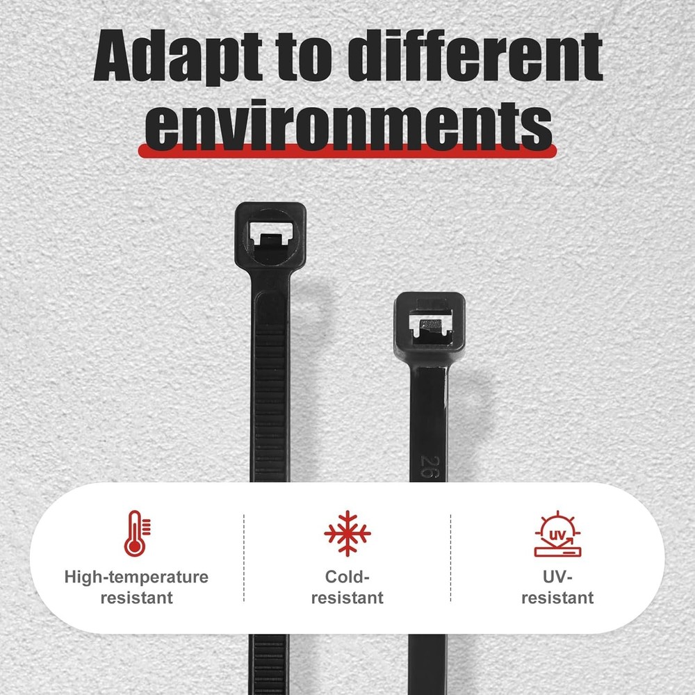 Cable Zip Ties 600 Pack BLACK Assorted Sizes 4 6 8 10 12 inch Multi-Purpose S...