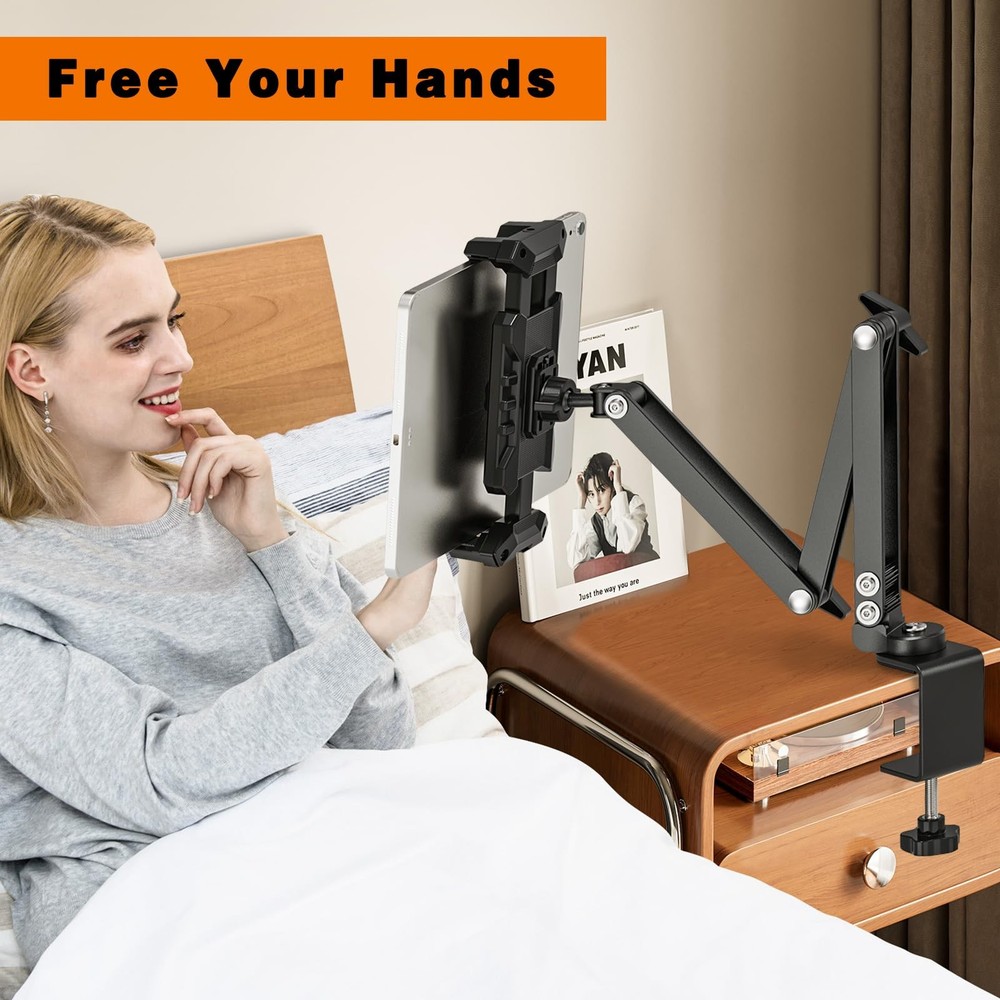 Tablet Stand Holder, iPad Desk Mount with 360°Rotate Base, Adjustable Foldabl...