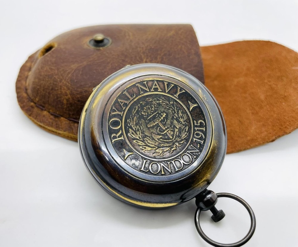 Brass Push Button Compass | 2 Inch Pocket Navigation Tool with Case | Vintage 19