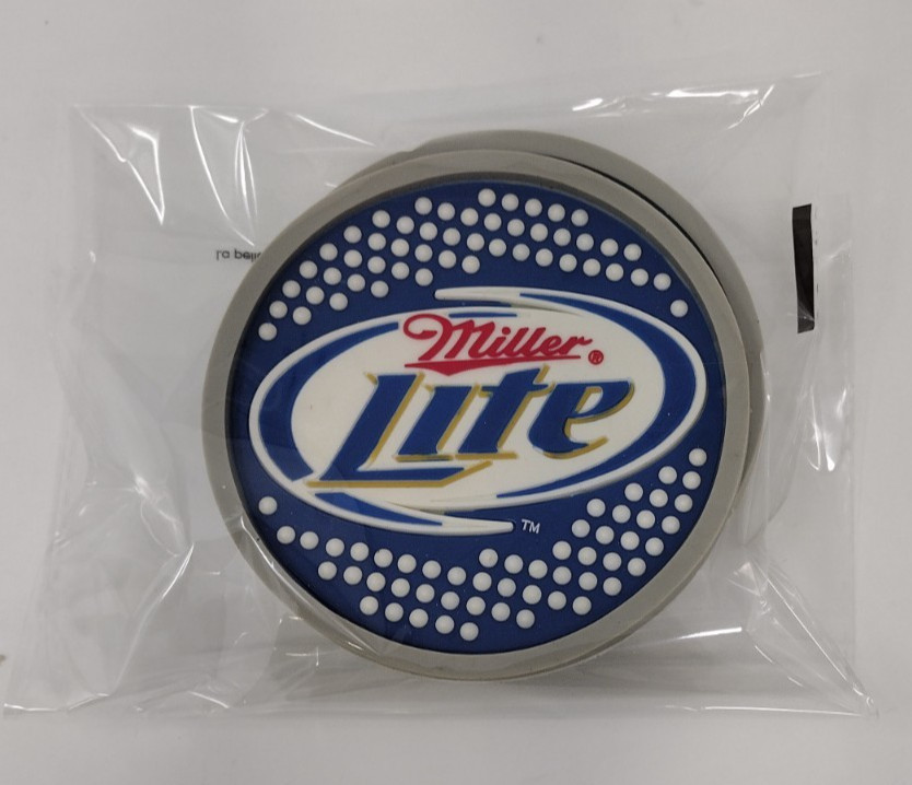 Miller Lite Rubber Beer Coaster Set of 4 Durable Washable Stocking Stuffer Bar